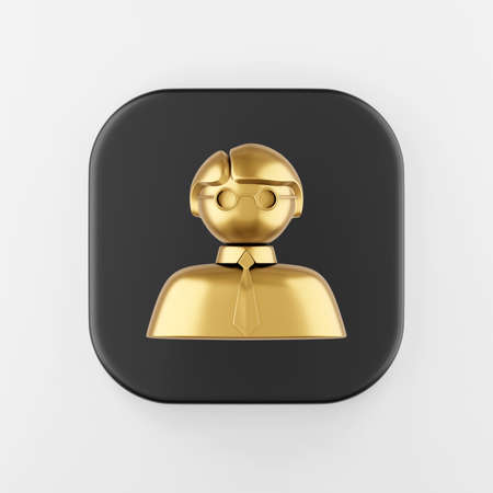 Golden man icon. 3d rendering black square key button, interface ui ux elementの写真素材
