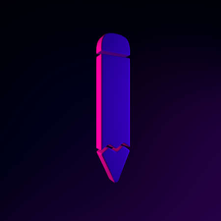 Pencil flat outline neon icon. 3d rendering ui ux interface element. Dark glowing symbolの写真素材