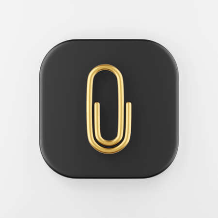 Gold paper clip icon. 3d rendering black square button key, interface ui ux elementの写真素材
