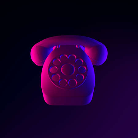 Neon vintage telephone icon. 3d rendering ui ux interface element. Dark glowing symbolの写真素材