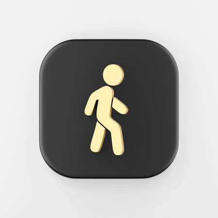 Golden walking man flat outline icon. 3d rendering black square button key, interface ui ux elementの写真素材