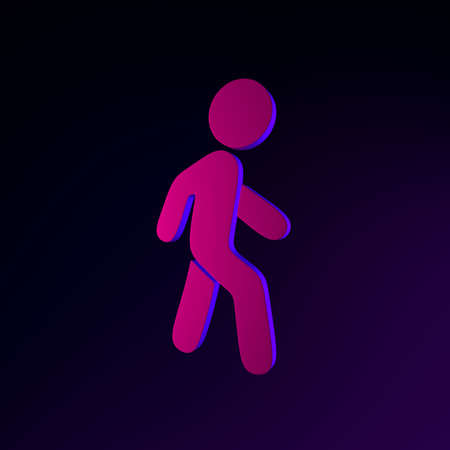Neon walking man flat outline icon. 3d rendering ui ux interface element. Dark glowing symbolの写真素材