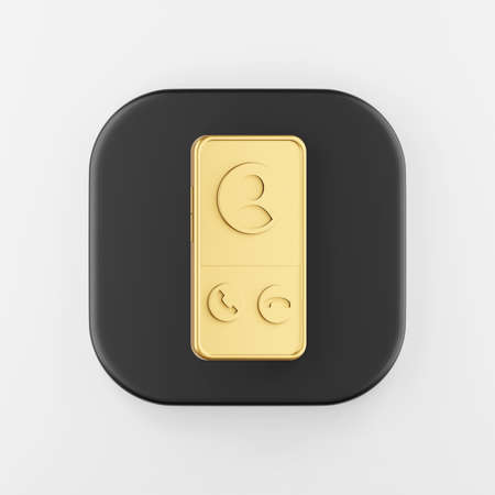 Golden smartphone icon. 3d rendering black square key button, interface ui ux elementの写真素材