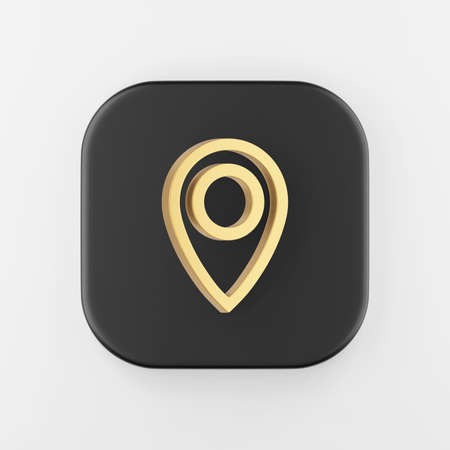 Location gold symbol linear outline icon. 3d rendering black square button key, interface ui ux element.の写真素材