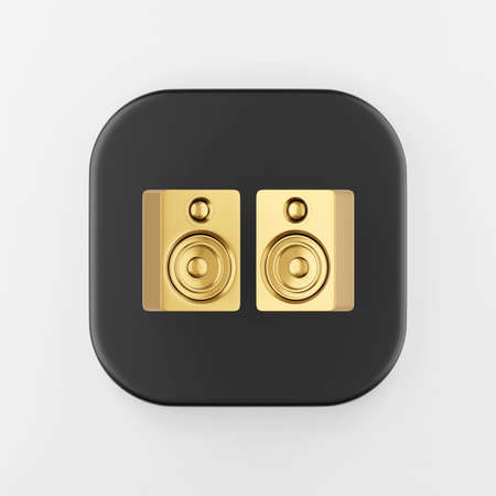 Gold speakers icon. 3d rendering black square button key, interface ui ux element.の写真素材