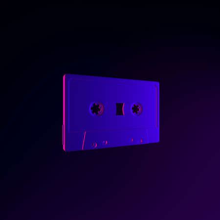 Neon cassette icon. 3d rendering ui ux interface element. Dark glowing symbol.の写真素材