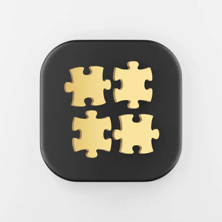 Gold puzzles icon. 3d rendering black square button key, interface ui ux element.の写真素材