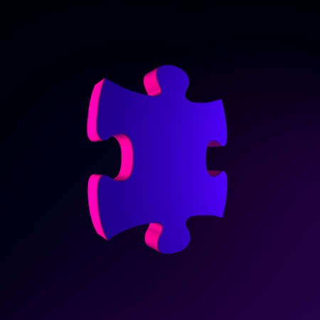 Neon puzzle icon. 3d rendering ui ux interface element. Dark glowing symbol.の写真素材
