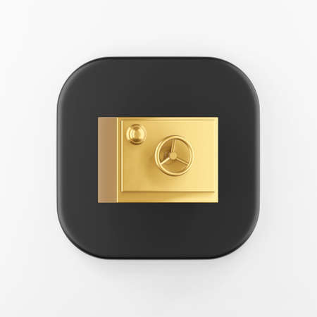 Gold safe icon. 3d rendering black square key button, interface ui ux elementの写真素材