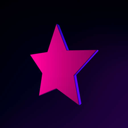 Neon star icon in flat style. 3d rendering ui ux interface element. Dark glowing symbolの写真素材