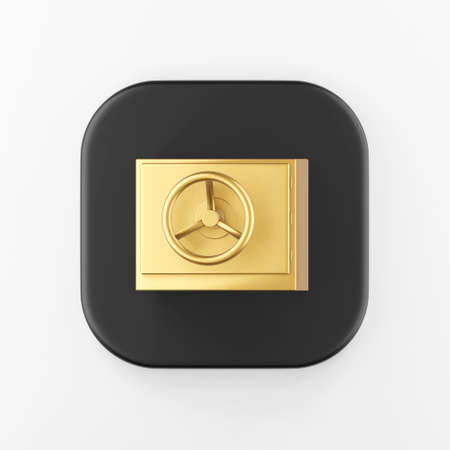 Golden safe icon. 3d rendering black square key button, interface ui ux elementの写真素材