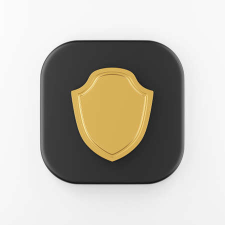 Flat outline golden shield icon. 3d rendering black square key button, interface ui ux elementの写真素材