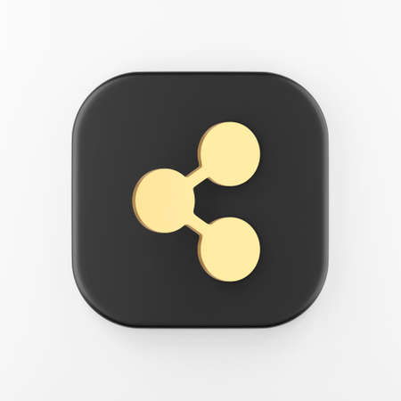 Gold share icon in flat style. 3d rendering black square key button, interface ui ux elementの写真素材