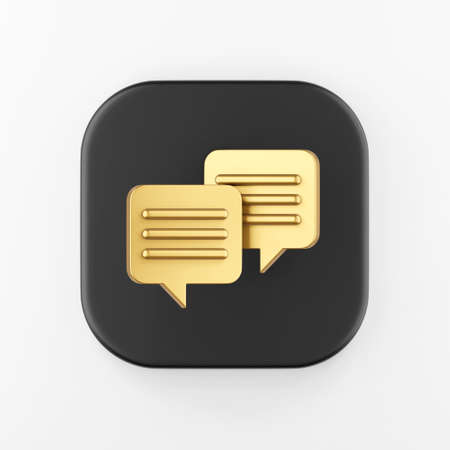 Gold square speech bubbles icon. 3d rendering black square key button, interface ui ux elementの写真素材