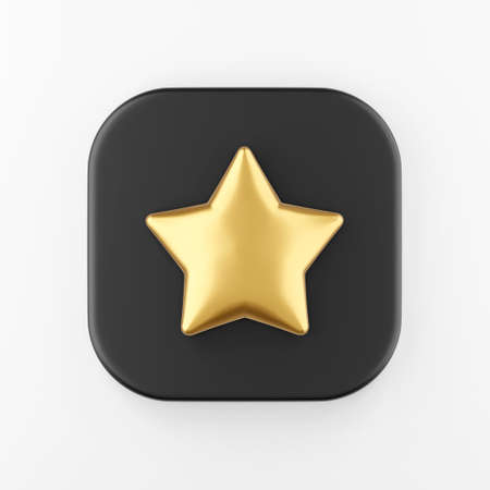 Gold star icon in cartoon style. 3d rendering black square key button, interface ui ux elementの写真素材