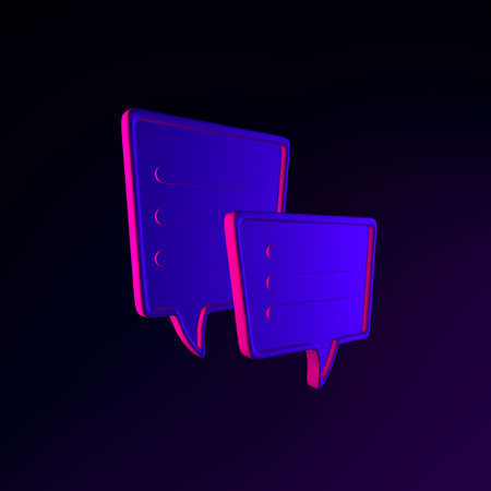 Neon square speech balloons icon. 3d rendering ui ux interface element. Dark glowing symbolの写真素材