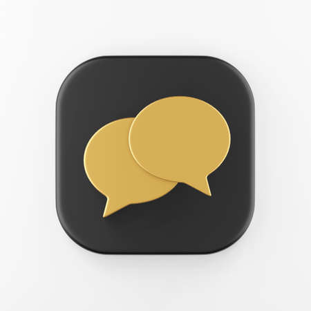 Gold round speech balloons icon. 3d rendering black square key button, interface ui ux elementの写真素材