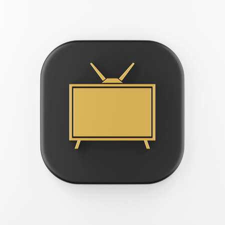 Golden retro TV icon in flat style. 3d rendering black square key button, interface ui ux elementの写真素材