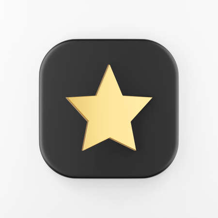 Gold star icon in flat style. 3d rendering black square key button, interface ui ux elementの写真素材