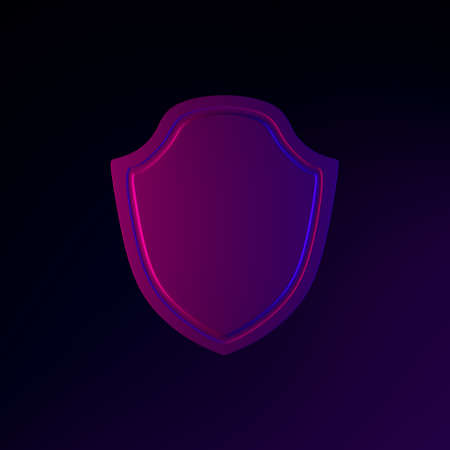 Flat outline neon shield icon. 3d rendering ui ux interface element. Dark glowing symbolの写真素材