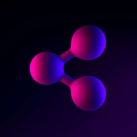 Neon share icon. 3d rendering ui ux interface element. Dark glowing symbolの写真素材