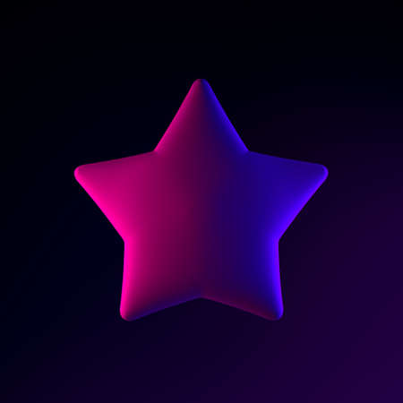 Neon star icon in cartoon style. 3d rendering ui ux interface element. Dark glowing symbolの写真素材