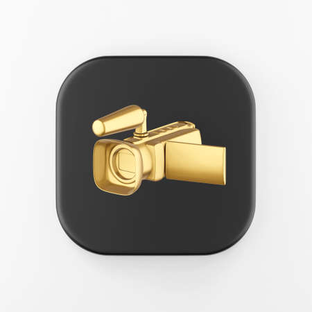 Gold digital video camera icon. 3d rendering black square key button, interface ui ux elementの写真素材