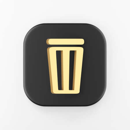 Flat outline golden trash bin icon. 3d rendering black square key button, interface ui ux elementの写真素材