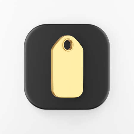 Gold hang tag icon. 3d rendering black square key button, interface ui ux elementの写真素材