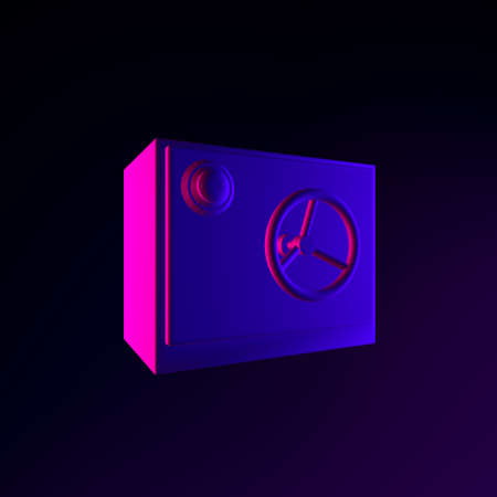 Neon safe icon. 3d rendering ui ux interface element. Dark glowing symbolの写真素材