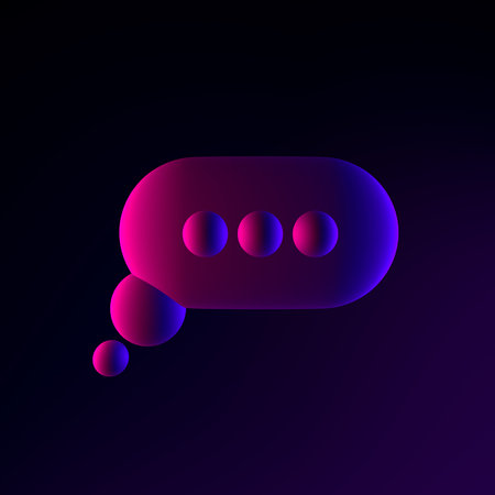Neon round speech bubble icon. 3d rendering ui ux interface element. Dark glowing symbol