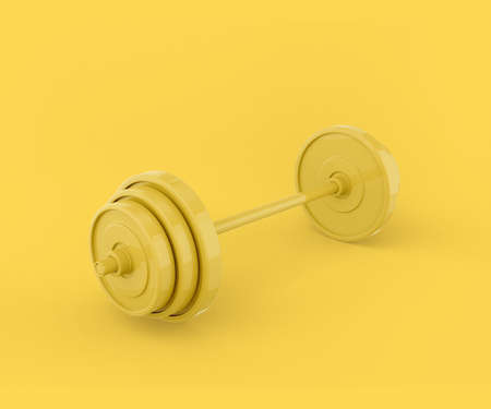 Yellow barbell on a yellow background. Minimalistic design object. 3d renderingの写真素材
