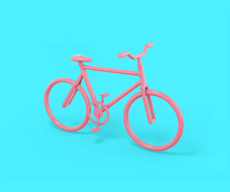 Pink bike on a blue background. Minimalistic design object. 3d rendering icon ui ux interface element.の写真素材