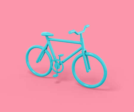 Blue bike on a pink background. Minimalistic design object. 3d rendering icon ui ux interface element.の写真素材
