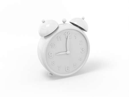 White single alarm clock on a white monochrome background. Minimalistic design object. 3d rendering icon ui ux interface element.の写真素材