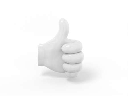 White mono color palm with thumb up on white solid background. Minimalistic design object. 3d rendering icon ui ux interface element.の写真素材