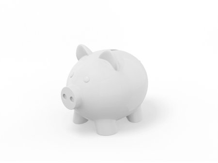 White one color piggy bank on a white flat background. Minimalistic design object. 3d rendering icon ui ux interface element.の写真素材