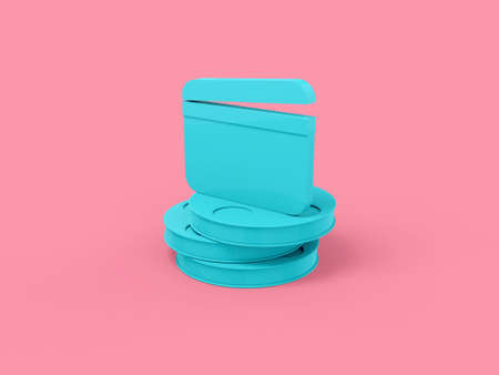 Blue mono color movie clapper on film reels on a pink solid background. Minimalistic design object. 3d rendering icon ui ux interface element.の写真素材
