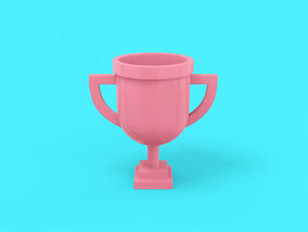 Pink mono color prize cup on blue solid background. minimalistic design object. 3d rendering icon ui ux interface element.の写真素材