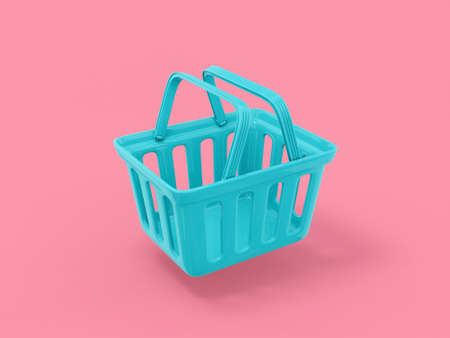 Blue single color shopping cart half view on pink monochrome background. minimalistic design object. 3d rendering icon ui ux interface element.の写真素材