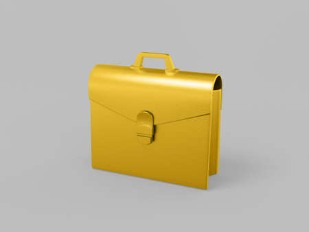 Gold mono color briefcase on gray solid background. minimalistic design object. 3d rendering icon ui ux interface element.の写真素材