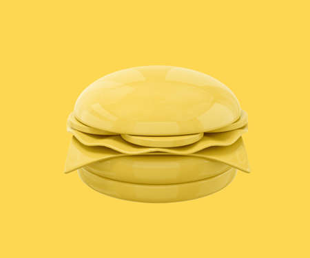 Yellow cheeseburger on a yellow background. minimalistic design object. 3d renderingの写真素材