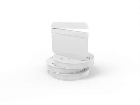 White single color movie clapper on reels of film on a white monochrome background. minimalistic design object. 3d rendering icon ui ux interface element.の写真素材