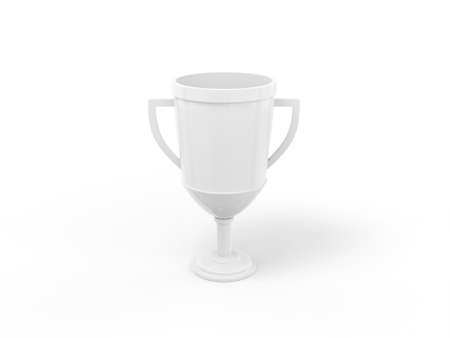 White one color cup of the winner on a white flat background. minimalistic design object. 3d rendering icon ui ux interface elementの写真素材