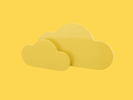 Two yellow clouds one color on a yellow flat background. minimalistic design object. 3d rendering icon ui ux interface elementの写真素材