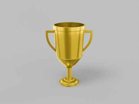 Golden mono color winner cup on gray solid background. minimalistic design object. 3d rendering icon ui ux interface elementの写真素材