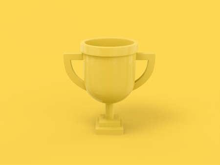 Yellow single color prize cup on yellow monochrome background. minimalistic design object. 3d rendering icon ui ux interface element.の写真素材