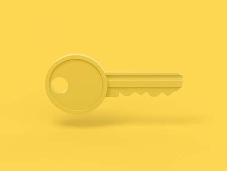 Yellow single color key on yellow monochrome background. minimalistic design object. 3d rendering icon ui ux interface elementの写真素材