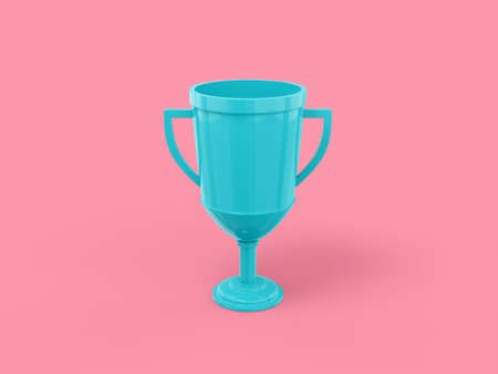 Blue single color winner cup on pink monochrome background. minimalistic design object. 3d rendering icon ui ux interface elementの写真素材