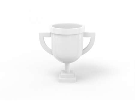 White mono color prize cup on white solid background. minimalistic design object. 3d rendering icon ui ux interface element.の写真素材